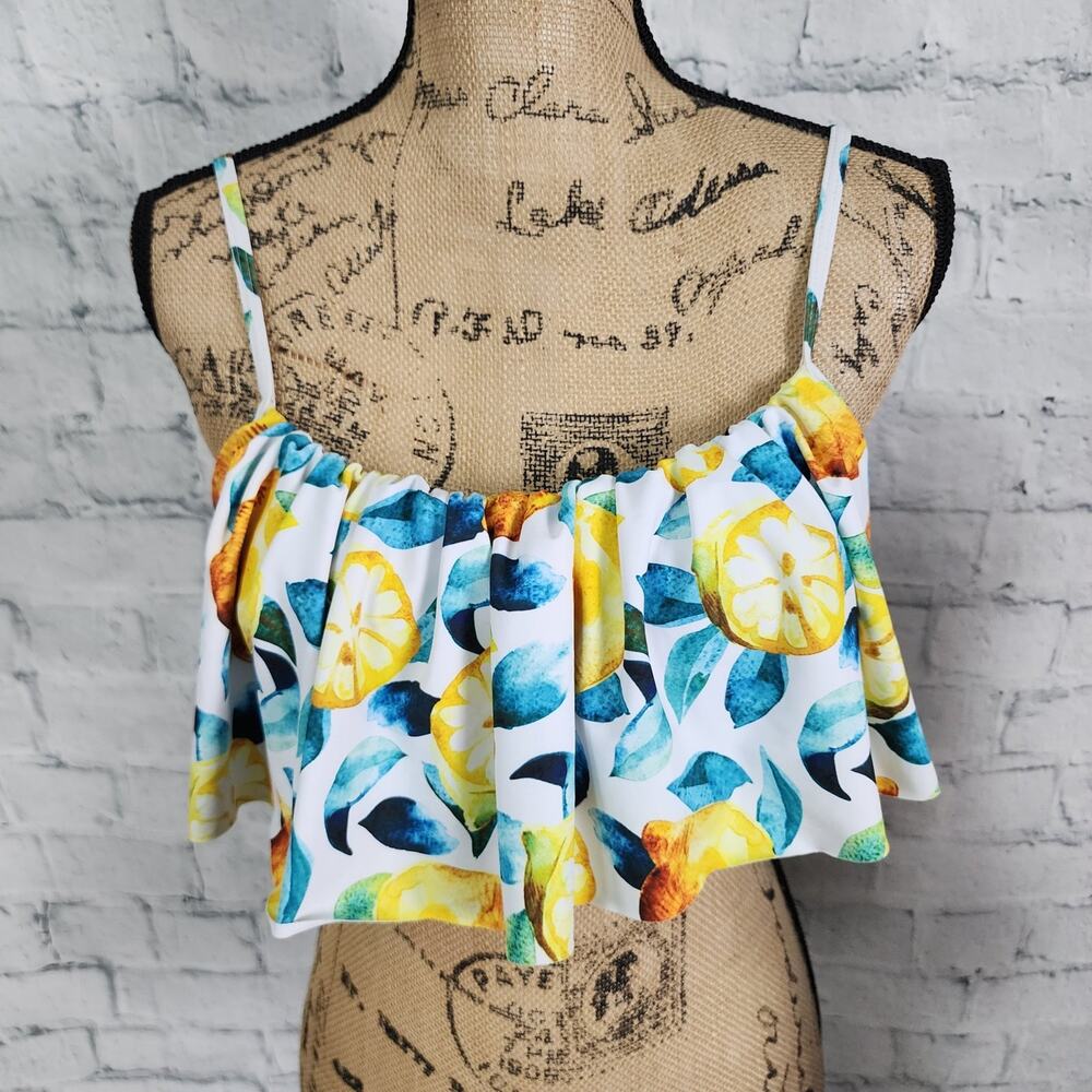 womens bikini Top Sz M swimsuit swimwear floral lemon print A41